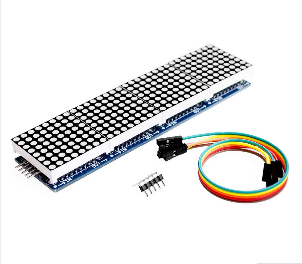 LED Matrix Driver MAX7219 IC Driver Module + LED Dot Matrix 8x8 ขนาด 32mm x 32mm 4 ชุด พร้อมสายไฟ จอสีแดง 1088AS