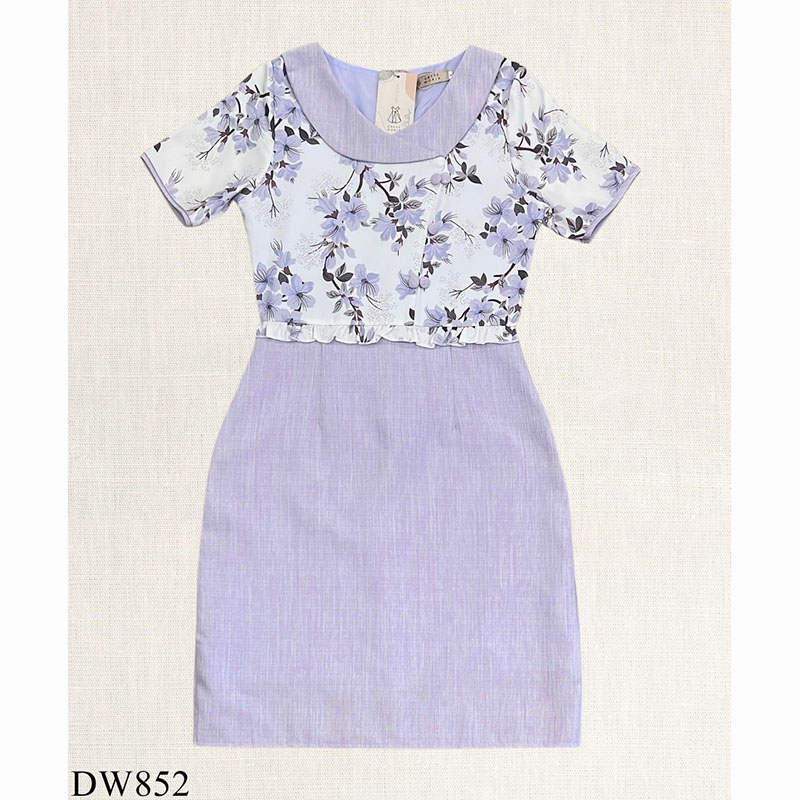 kudapy เดรสสั้นสีม่วง/สีชมพู/สีเหลือง คอปกมีกระตรงกลางอก