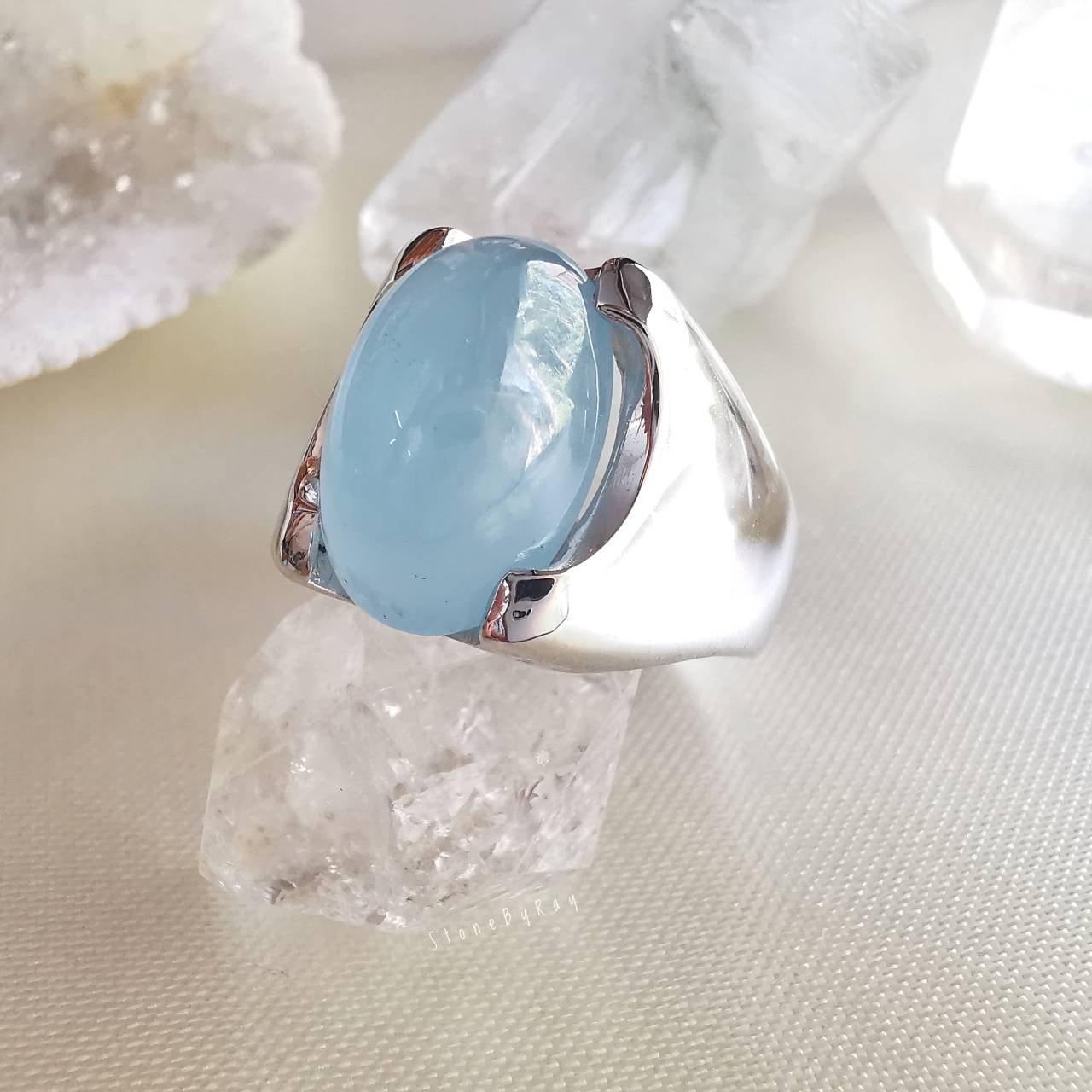 แหวนเงินหินอความารีน Aquamarine