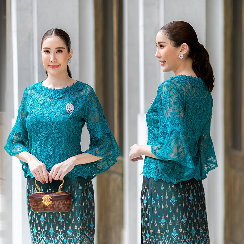 kudapy เสื้อผ้าลูกไม้สีเขียว/สีชมพูเข้ม/สีม่วง เนื้อดีทอลายแน่นทั้งตัว มาพร้อมซับในเนื้อดีในตัว มีซิปหลังสวมใส่ง่าย (เฉพาะเสื้อ)