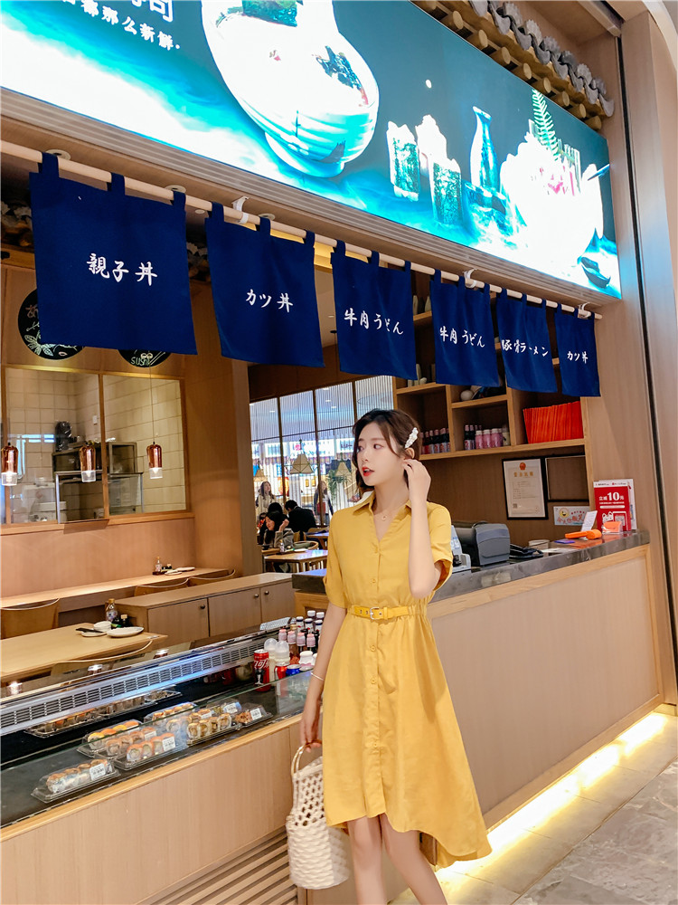 ชุดเดรสสีเหลือง ผ้าโพลีเอสเตอร์ผสมเนื้อดี ดีไซน์สวยเก๋