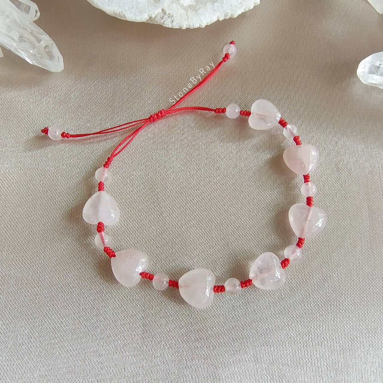 สร้อยข้อมือเชือกถักหินโรสควอตซ์รูปหัวใจ