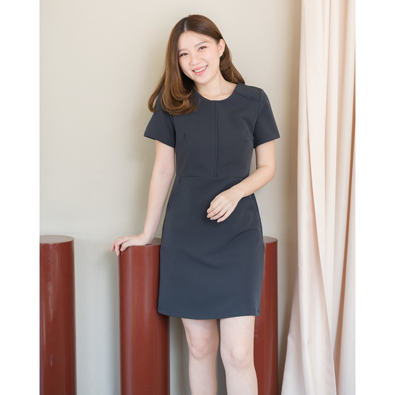 kudapy เดรสสั้นสีเขียวน้ำทะเล/สีน้ำตาล/สีเทาเข้ม มีซับในทั้งตัว ใส่สบายสวยดูดี