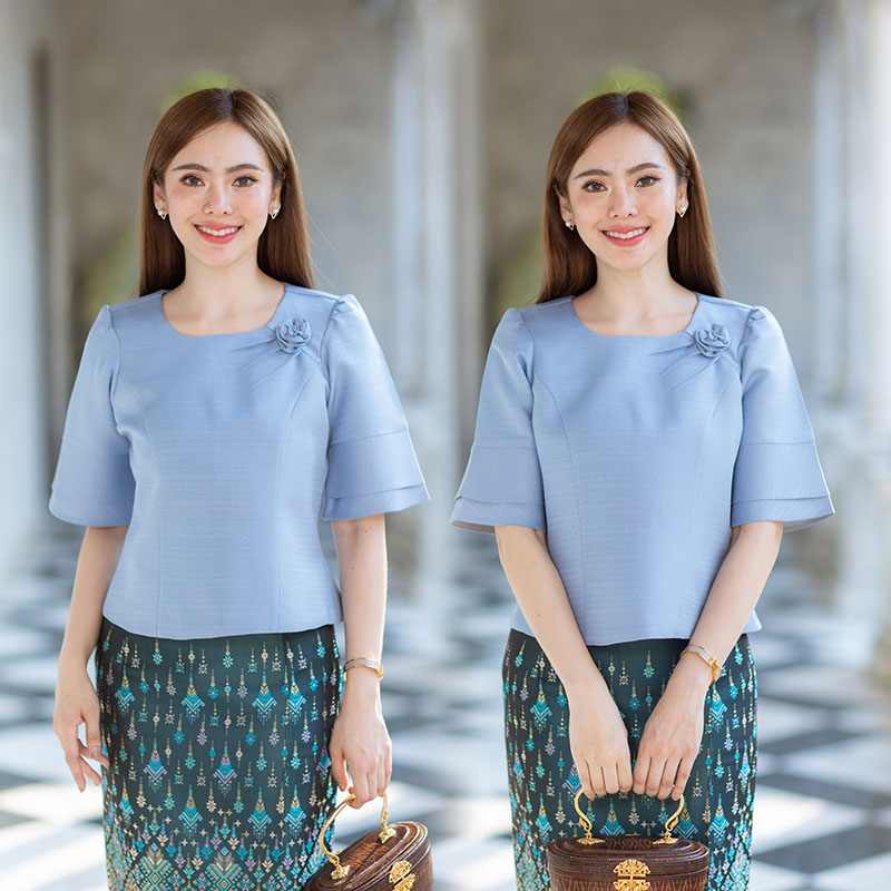 kudapy เสื้อออกงานสีขาว/สีม่วง/สีส้ม/สีฟ้า งานผ้าไหมฝรั่งเศสสีพื้น อัดกาวให้ทั้งตัว ทรงสวยตามแบบ การตัดเย็บเนียบ ทรงสวย ใส่สวยทุกรูปร่าง