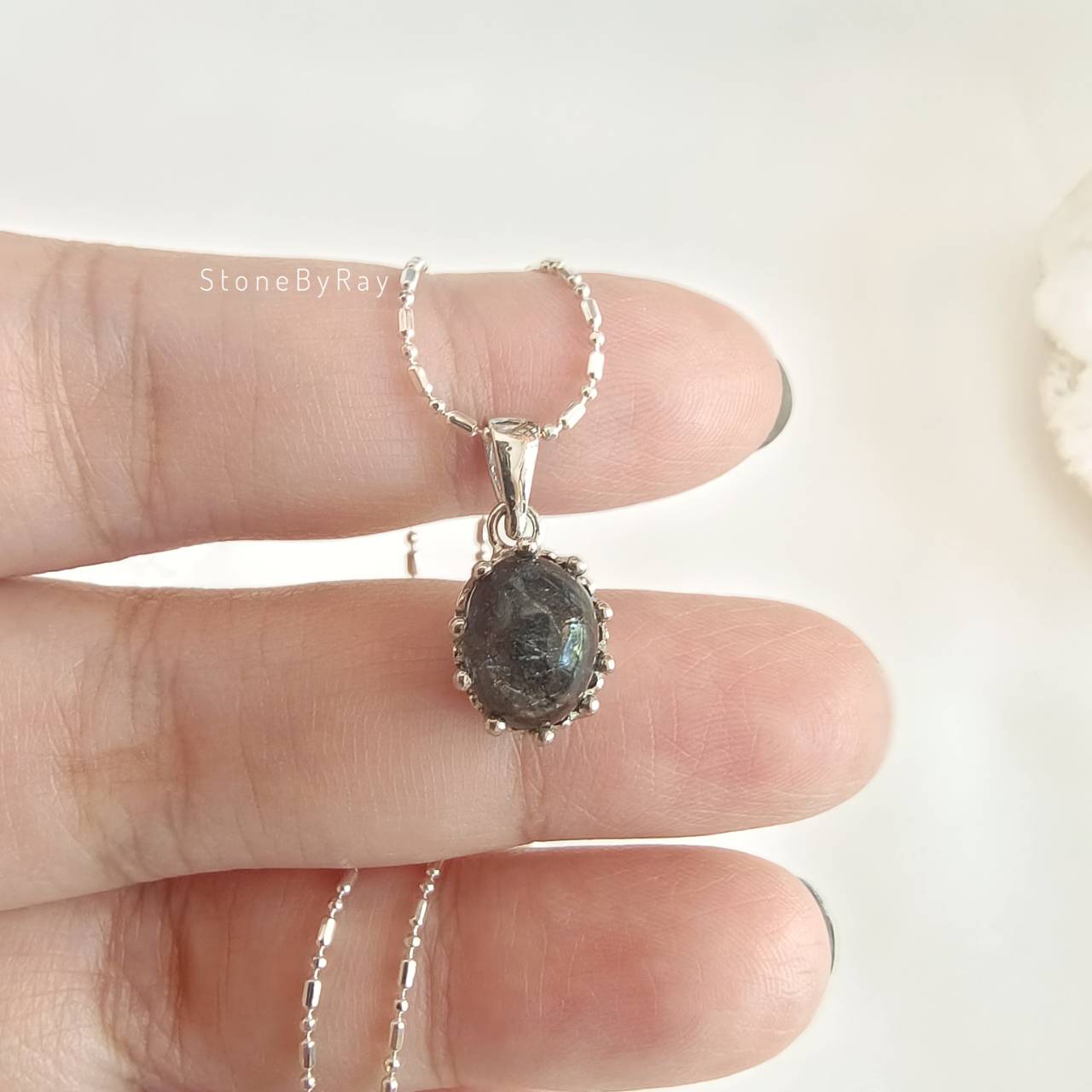 สร้อยคอเงินจี้หินไหมดำ Black Tourmaline Quartz