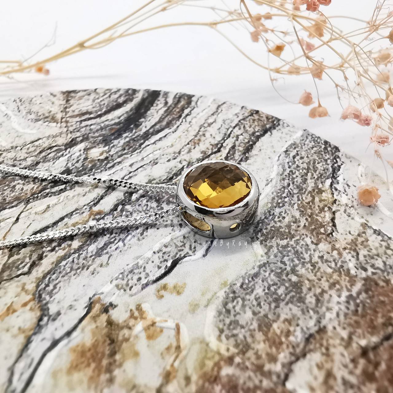 สร้อยคอเงินจี้พลอยซิทรินเจียรเหลี่ยม(Citrine)