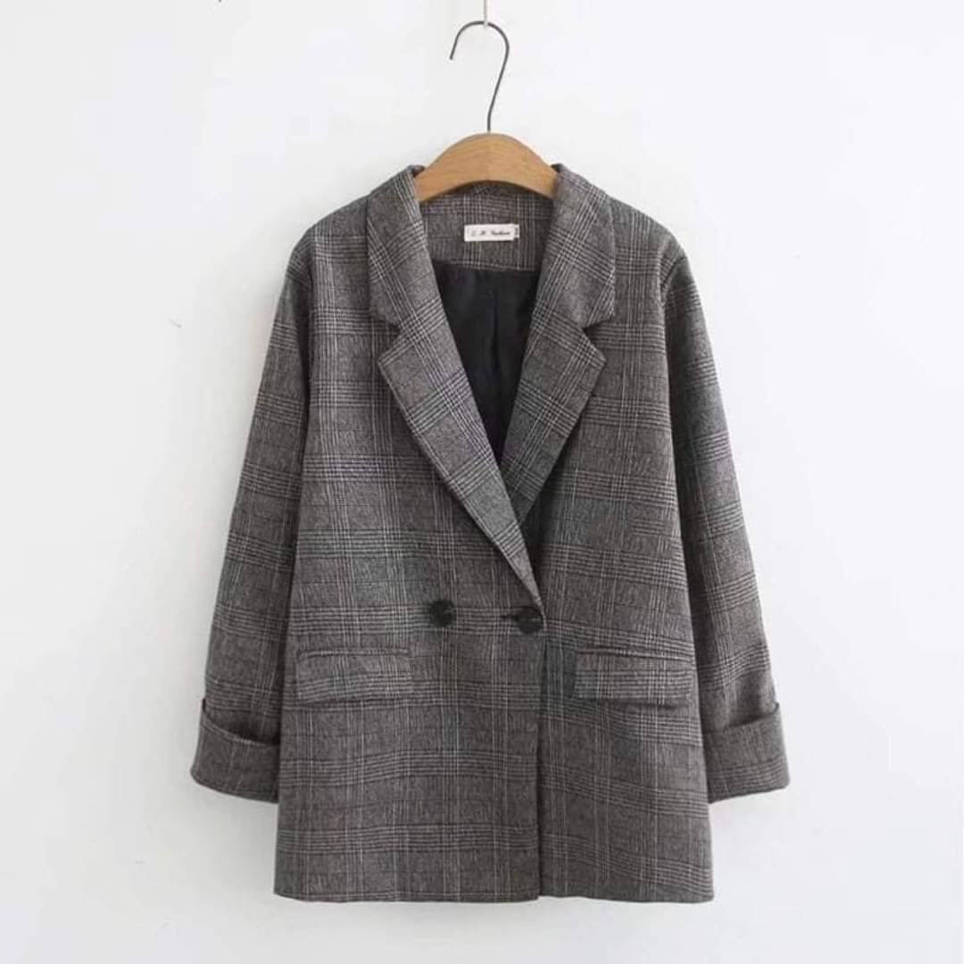 kudapy เสื้อสูทสีเทา เสื้อคลุมเกาหลี ผ้าใส่สบาย