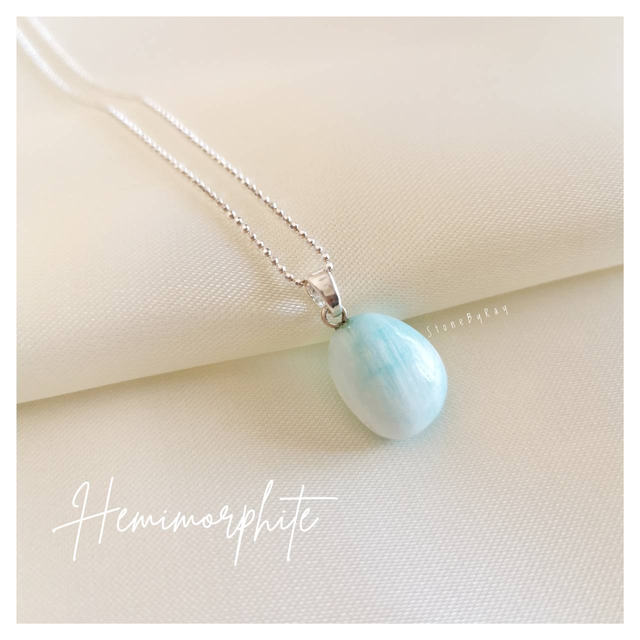 สร้อยคอเงินจี้หินเฮมิมอร์ไฟร์ท Hemimorphite