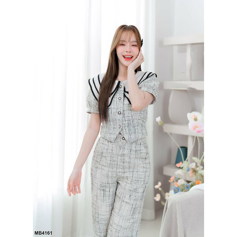 kudapy เซ็ทขายาวสีขาว ผ้าทวิตคอปก3ชั้น ลายผ้าสวยใส่สบายตัว