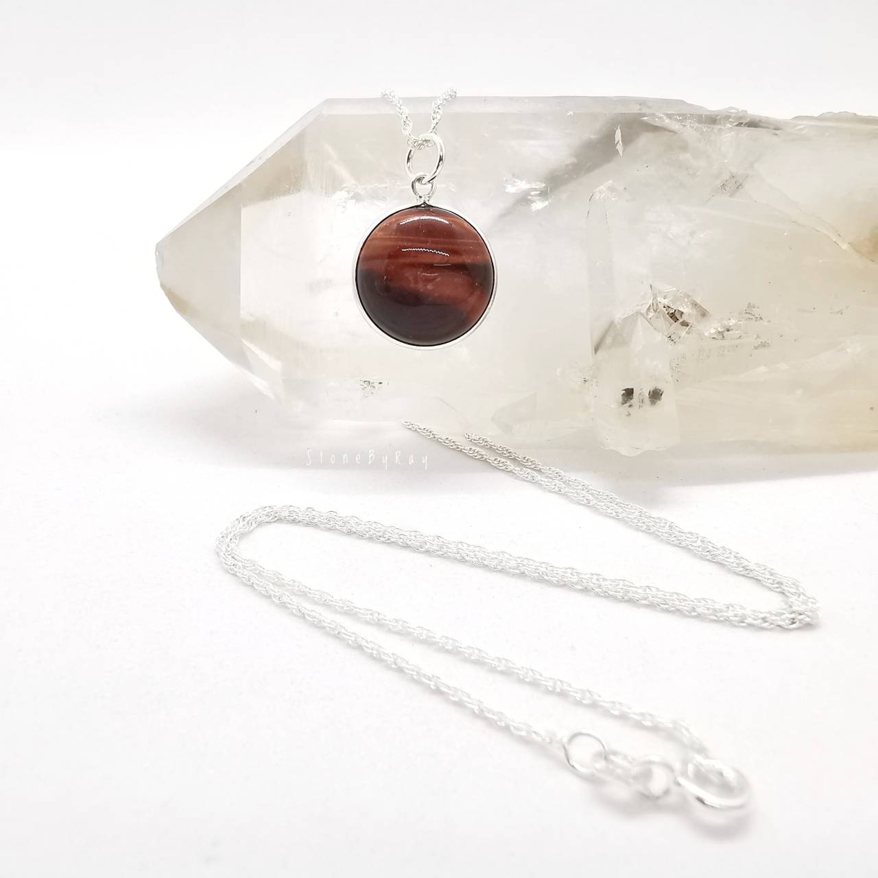 สร้อยคอเงินจี้หินตาเสือสีแดง Red Tiger's eye