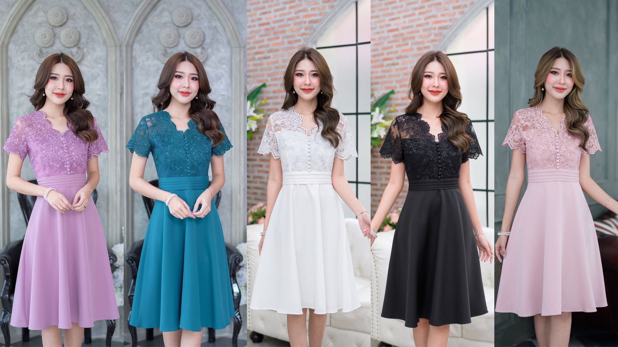 kudapy เดรสคอวีสีชมพูอ่อนหม่น/สีม่วง/สีขาว/สีเขียว/สีดำ รุ่นนี้เป็นสินค้าขายดีทุกสี เดรสสวยหรู ดีไซน์แบบสวยดูแพงมาก