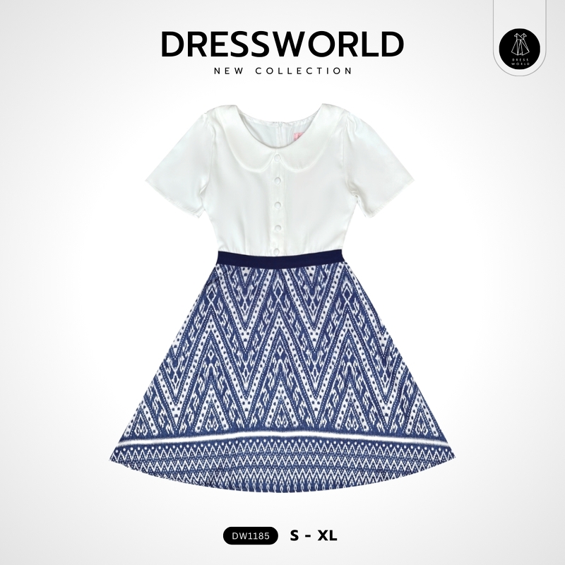 kudapy เดรสั้นสีชมพู/สีแดง/สีน้ำตาล/สีกรม คอปก งานกระดุมหน้า กระโปรงลายไทย งานสวยมากก แต่งขอบเอวใส่แล้วพรางหุ่น