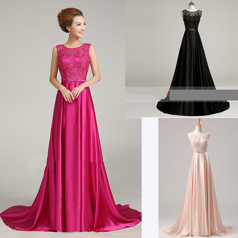 kudapy ชุดราตรียาว สีดำ/ชมพู/ชมพูอ่อน ปักลูกไม้แต่งเลื่อม ด้านหลังเป็นแบบซีทรู กระโปรงผ้าซาติน ชายยาว
