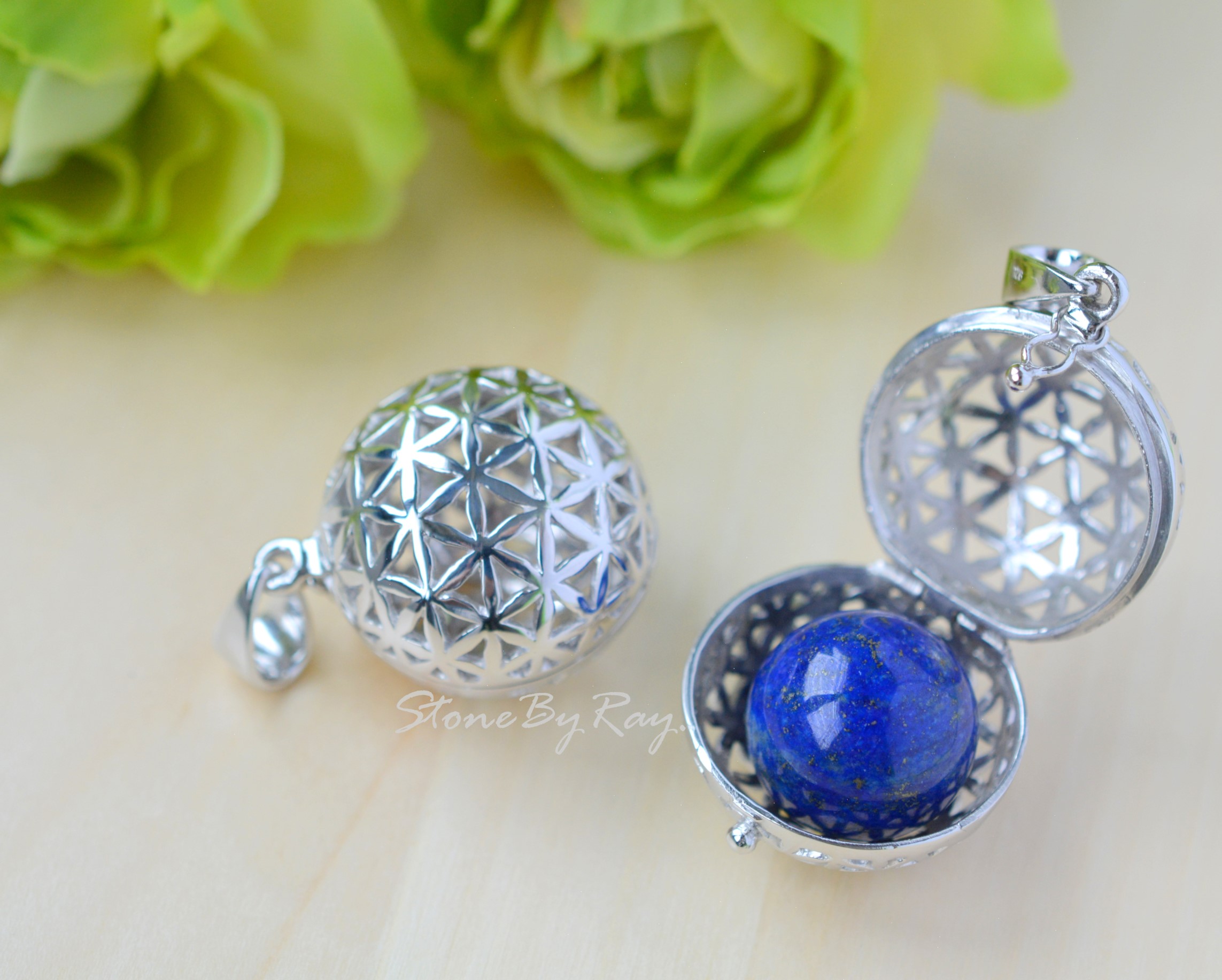 จี้ล็อกเก็ตเงินFlower of life(จี้เปิดได้)