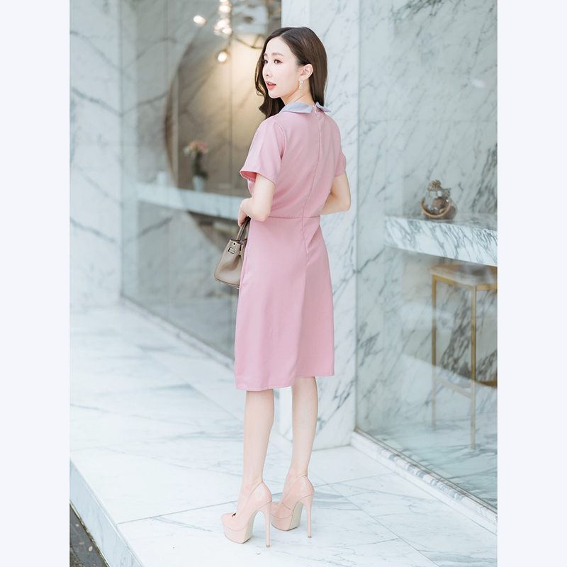 kudapy เดรสสั้นสีชมพู,ม่วง,สีเขียว คอปกจีบอกเนื้อผ้าดีใส่สบาย