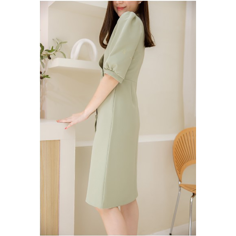 kudapy เดรสสั้นสีชมพูอ่อน,สีเหลือง,สีเขียว,สีดำ,สีชมพูนู้ด,สีแดงไวน์ ผ้านาโนเนื้อดี คอวีแขนตุ๊กตา