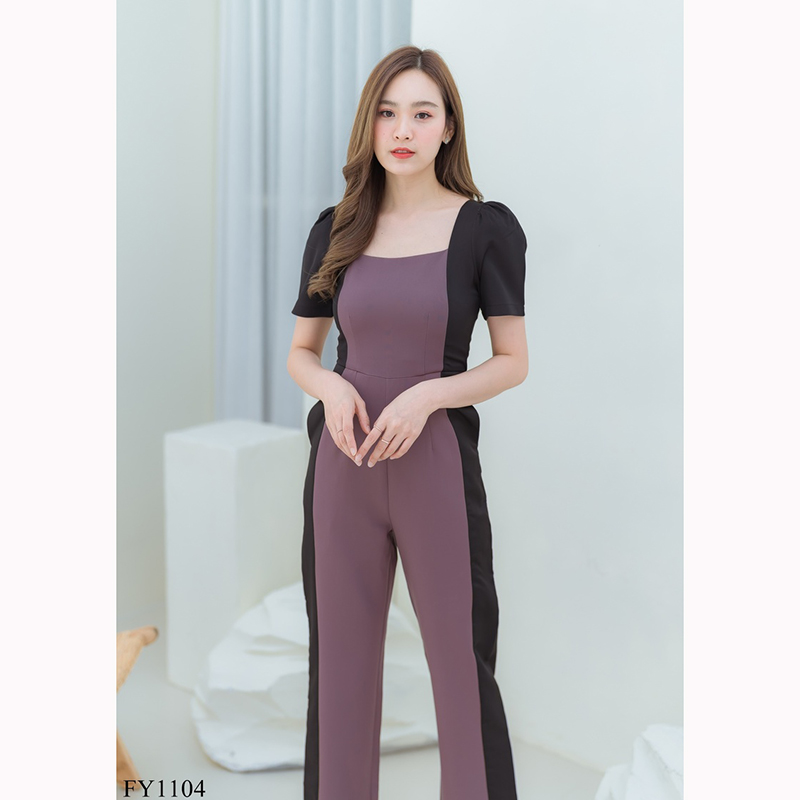 kudapy จั้มขายาวแขนสั้นสีครีม/สีม่วง เนื้อผ้าดี ใส่สบายตัว