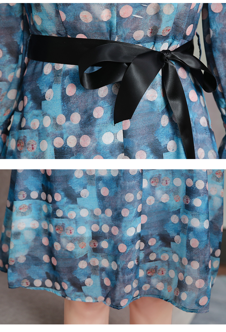 ชุดเดรสผ้าชีฟองสีฟ้าน้ำเงิน เนื้อดี นิ่มลื่น พิมพ์ลายตามแบบ