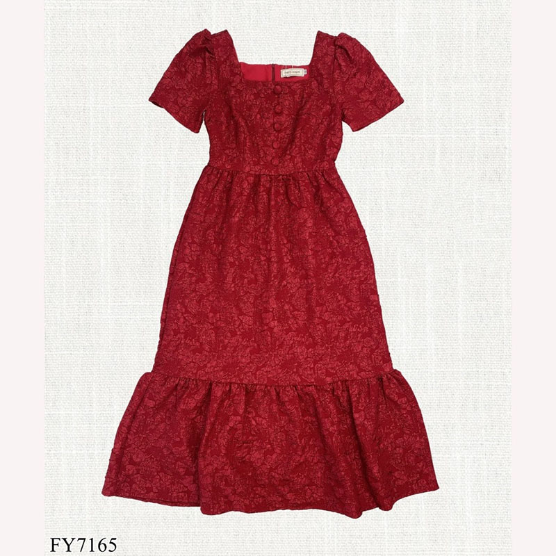 kudapyเดรสยาวสีแดง/สีชมพู/สีขาว แขนกระบอกสั้น ใส่สบายสวยดูดี