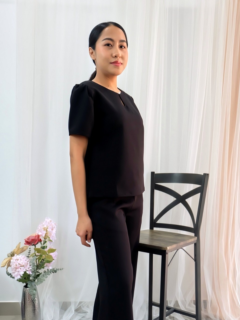 kudapy เซ็ทเสื้อแขนสั้น+กางเกง ผ้าสวยใส่ออกงาน ใส่ทำงานสวยดูดี