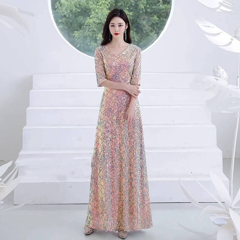 kudapy เดรสยาวปักกริสเตอร์ เดรสออกงานงาน ปักเลื่อมทุกอณูรอบตัว เนื้อผ้ายืดขยายเพิ่มได้ ใช้ผ้าเนื้อดี