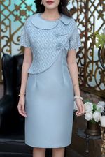 kudapy เดรสสั้นสีชมพู/สีฟ้า ผ้าไหมพิมพ์ลายไทยช่วงตัวเสื้อ ใช้ผ้า 2 ชนิดนะคะ ดีไซน์สวยหวานน่ารัก เป็นคอบัวสไตล์เสื้อคลุมด้านนอกเป็นงานเดรสชิ้นเดียว