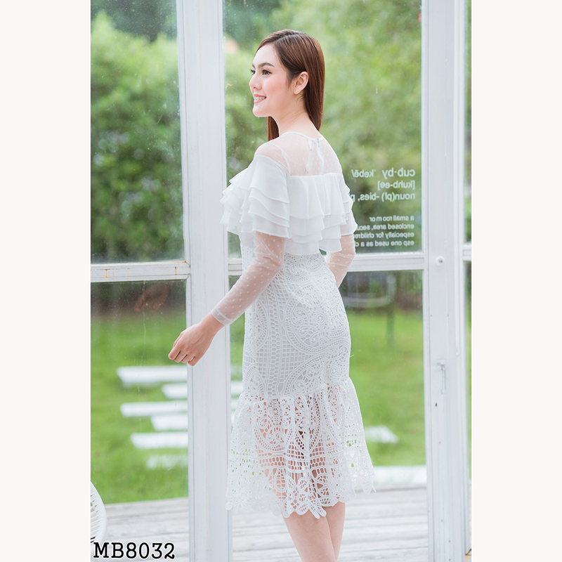 kudapy เดรสสั้รสีชมพู/สีกรม/สีขาว ลูกไม้อกชีฟอง4ชั้นใส่สวยดูดี