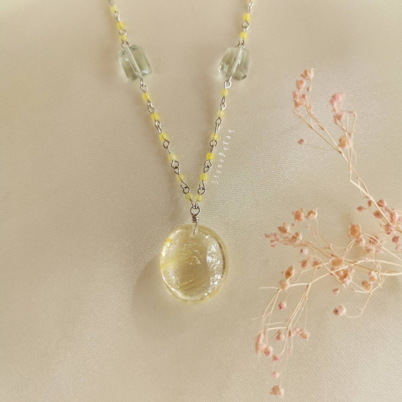 สร้อยคอเงินจี้อาเกต+จี้ไหมทอง