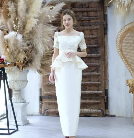 kudapy เซตไปงานแต่ง เสื้อ+กระโปรงไหมอิตาลี สีครีมทอง สีเทา สีชมพู งานตัดเย็บอย่างดี สีสวยมาก ใส่ได้ทุกงานจร้า