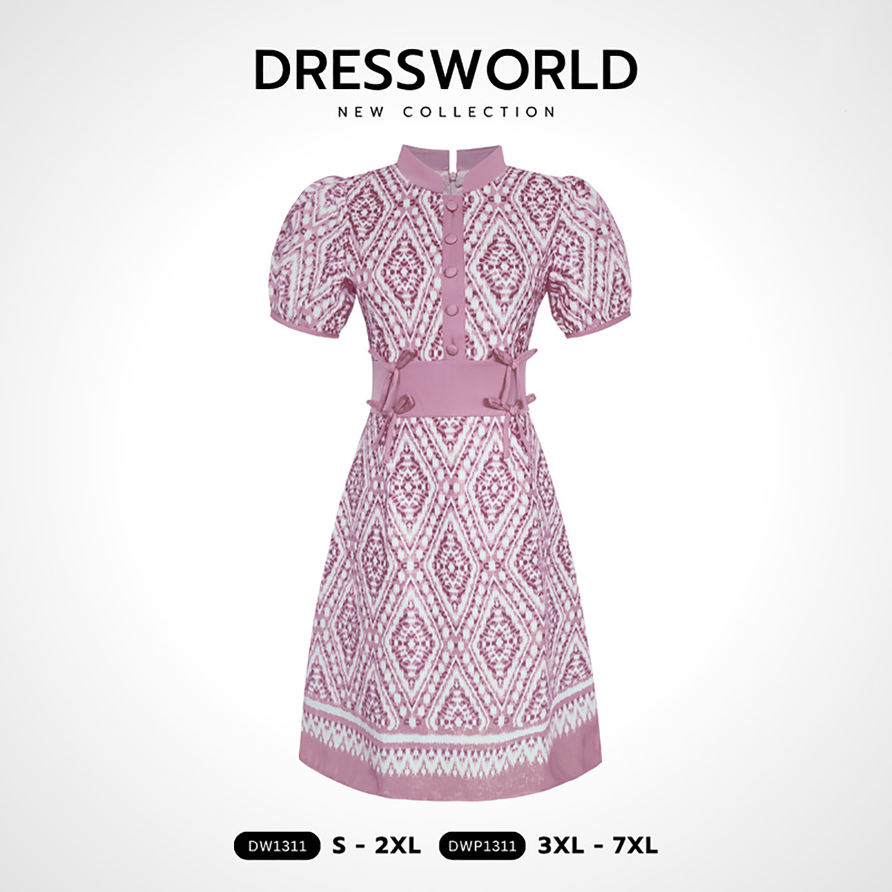 kudapy เดรสแขนตุ๊กตาเอวแต่งโบว์คู่