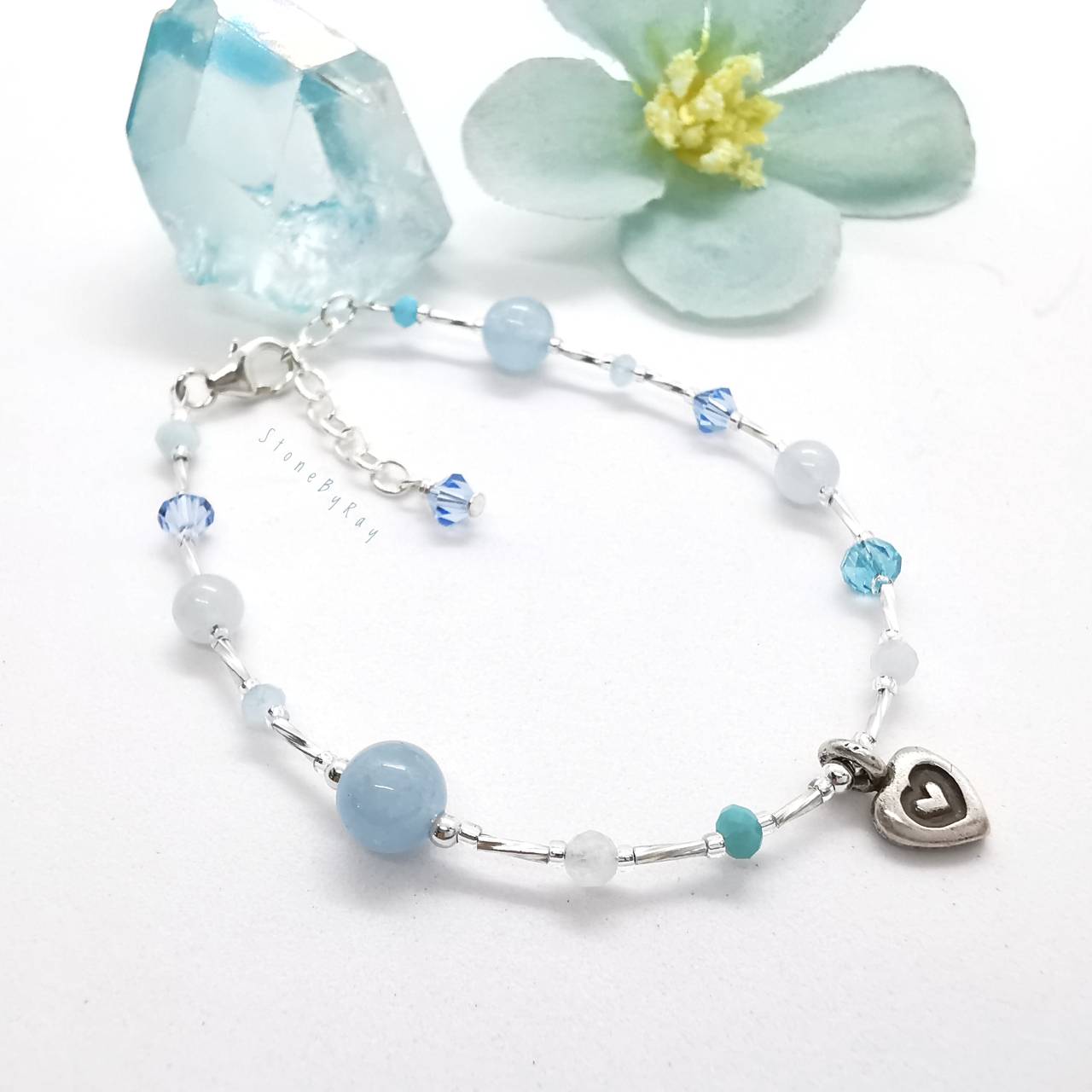 สร้อยข้อมือเงินหินอความารีน+อาเกต Aquamarine+Agate