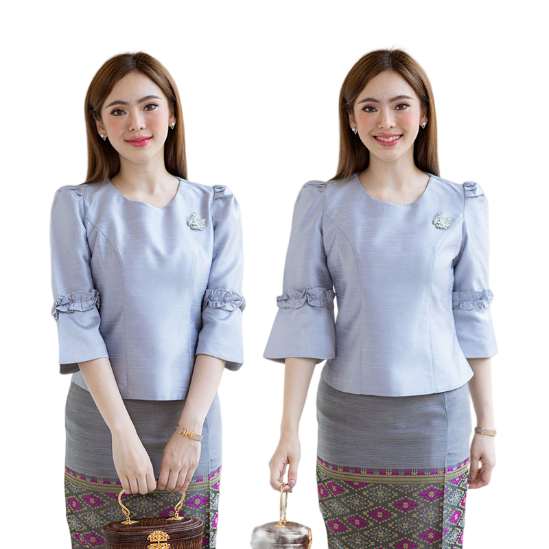 kudapy kudapy เสื้อสีม่วง/สีชมพูกะปิ/สีเทา /สีดำ/สีชมพู เนื้อผ้าทอสวย เนื้อเบา ใส่สบายผิว มีลายเส้นในตัว ใส่คู่กับ ผ้าไทยลายแพรวา หรือ ผ้าลายกวินตาทอสอดดิ้นหรูหรา อัดกาว อยู่ทรง ใส่สวยตามแบบ