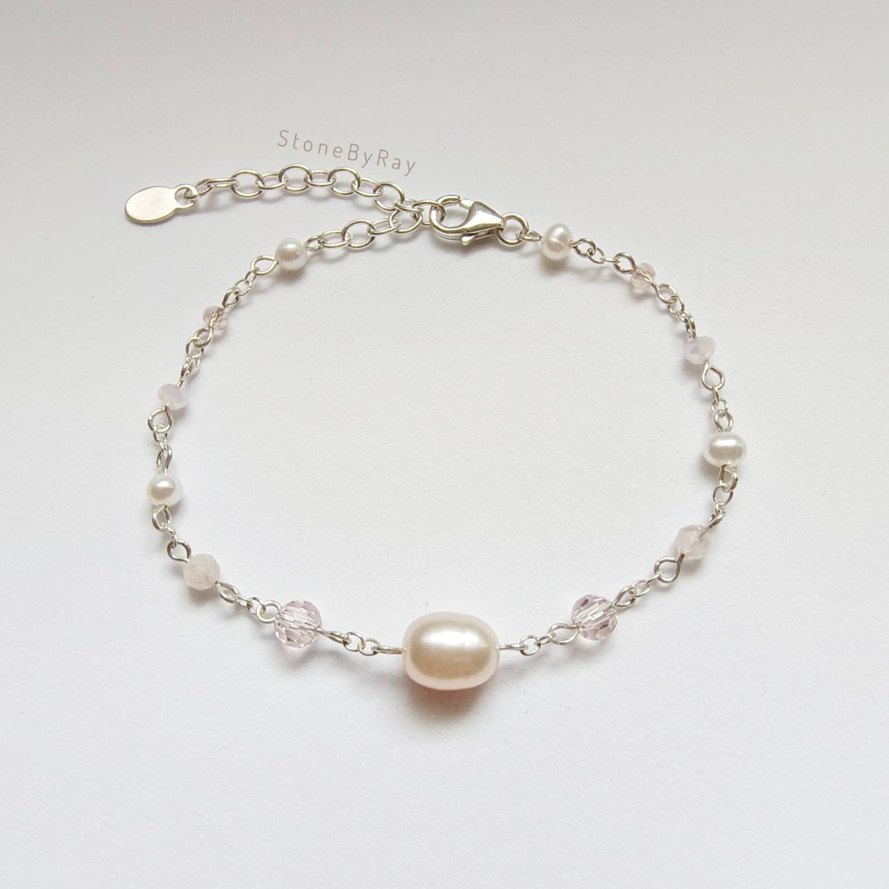 Setสร้อยคอเงินจี้ไข่มุกแท้กับหินโรสควอตซ์ Pearl&Rose Quartz