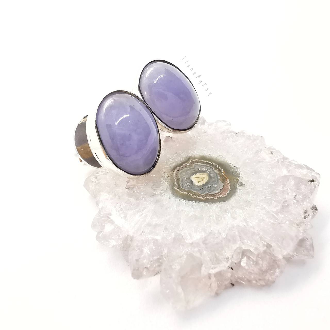 ต่างหูเงินหินหยกม่วง Lavender Jade