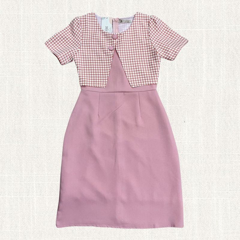 kudapy เดรสสั้นสีชมพู/สีครีม/สีน้ำตาล ใส่ทำงานผ้าโนริ ใส่สบายสวยดูดี