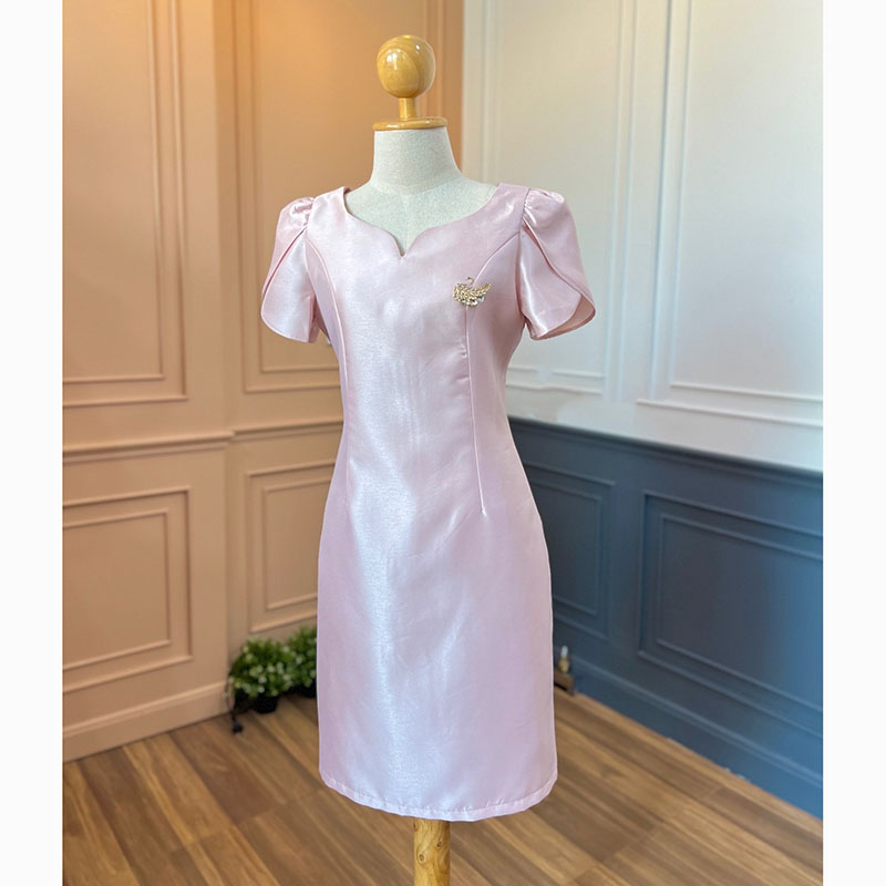 kudapy เดรสสั้นสีเหลืองทอง/สีชมพูอ่อน/สีชมพูเข้ม ผ้าไหม ชุดออกงานสวยดูดี ใส่สบาย