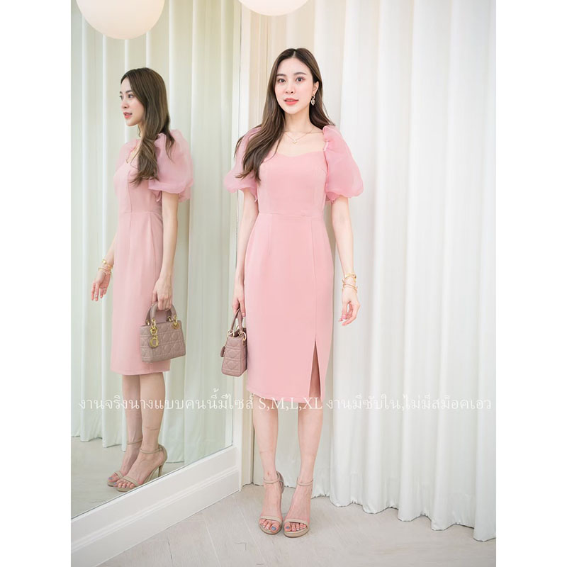 kudapy เดรสสั้นสีมิ้น/สีขาว/สีชมพู ทรงเอแต่งแขนพองตุ๊กตา งานน่ารักๆ เรียบหรู ใส่ออกงาน ใส่ทำงาน รุ่นนี้ตอบโจทย์สุดๆ