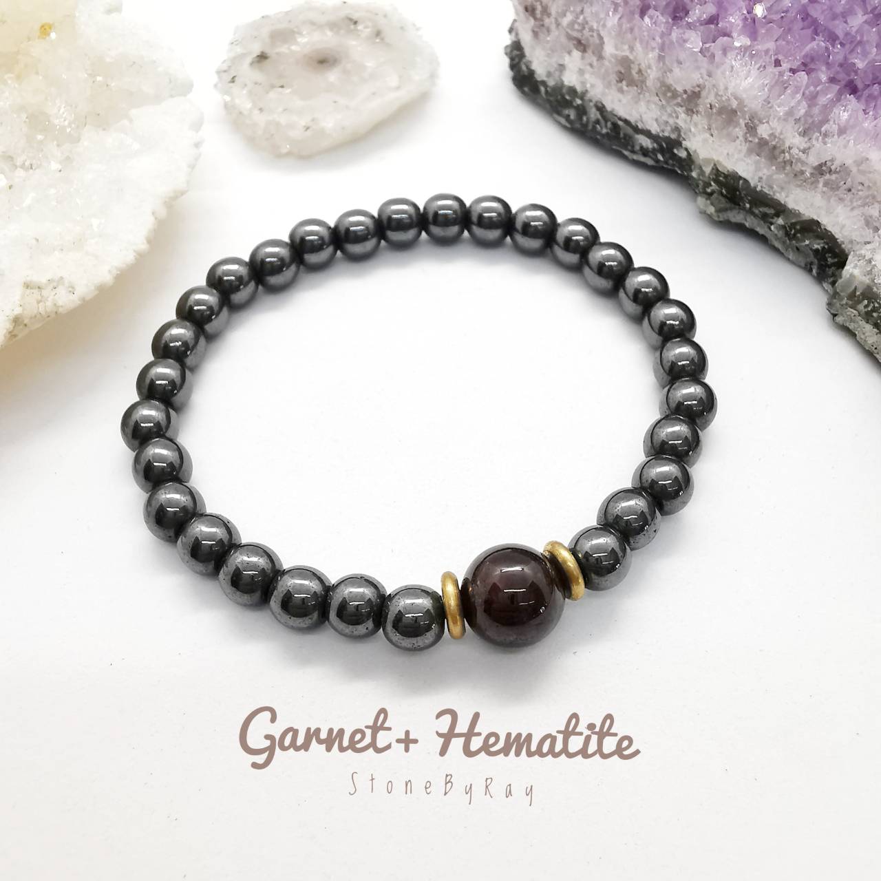 สร้อยข้อมือหินเฮมาไทต์กับโกเมน Hematite+Garnet