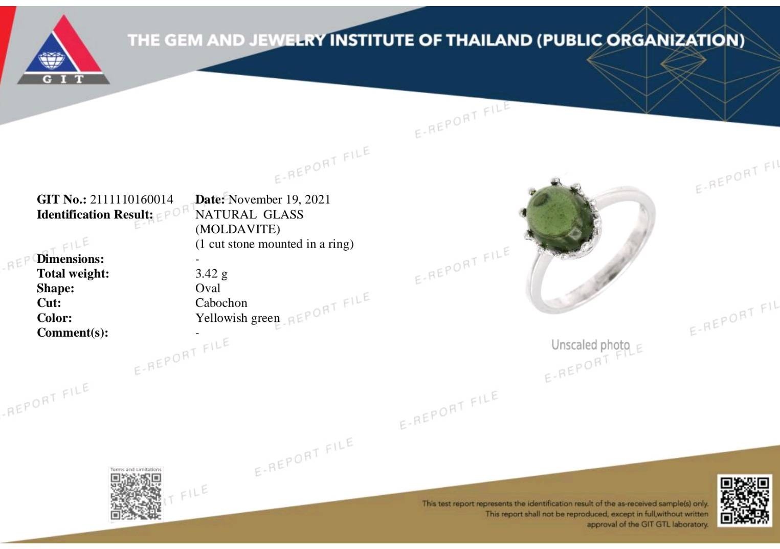 แหวนเงินสะเก็ดดาวโมดาไวท์(Moldavite)