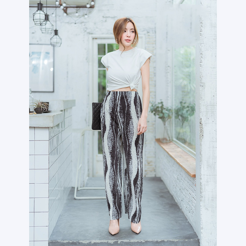 kudapy เซทเสื้อ+กางเกงอัดพีชลายคลื่นสีเขียว,ดำ,ฟ้า,ชมพู สวยดูดีใส่สบายน่ารัก