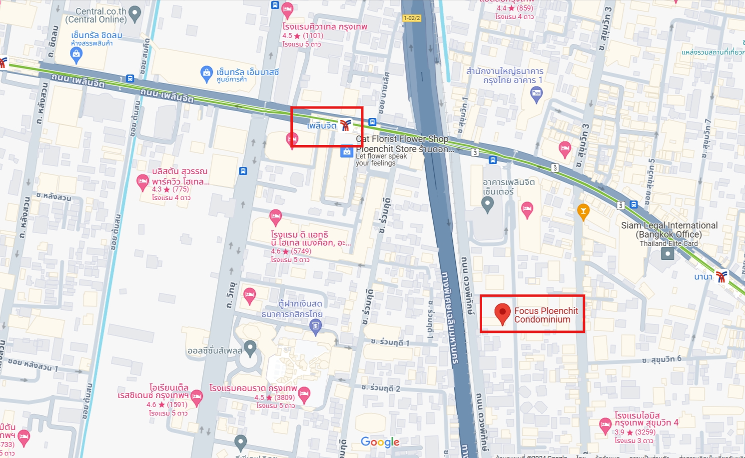ปล่อยเช่าคอนโด Focus Ploenchit (โฟกัส เพลินจิต) - 1ห้องนอน 1ห้องน้ำ 1ห้องนั่งเล่น - ใกล้ BTS เพลินจิต - ขนาดห้อง 48 ตรม. ชั้น 3