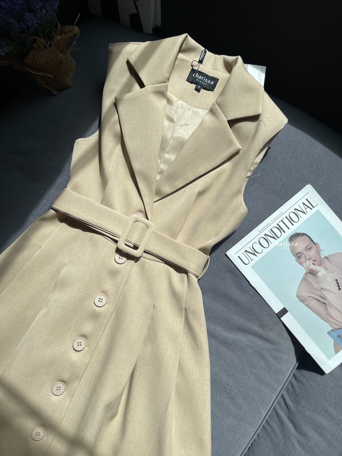 kudapy เดรสยาวสีชมพู/สีครีม สูททรงสวยคลาสสิค ผ้านุ่มใส่สบาย เดรสมีซับในทั้งตัว กระดุมจริง