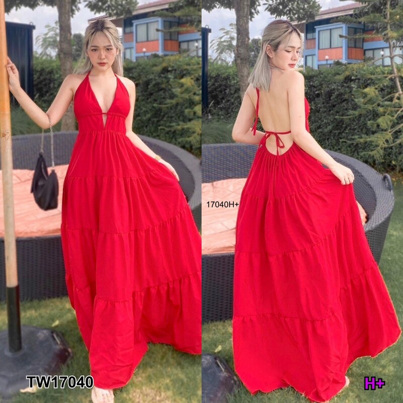 kudapy แม็กซี่เดรสสีบานเย็น น้ำตาล สายเดี่ยวผูกคอยาว เนื้อผ้าไหมอิตาลี่ มีเชือกผูกหลัง อกเสริมฟองน้ำ ใส่ไปเที่ยว