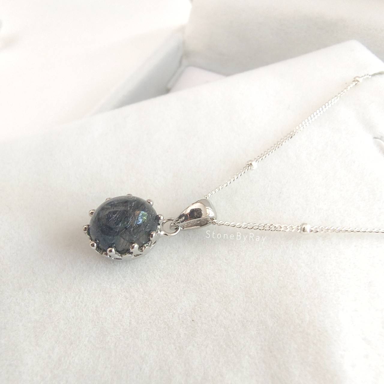 สร้อยคอเงินจี้หินไหมดำ Black Tourmaline Quartz