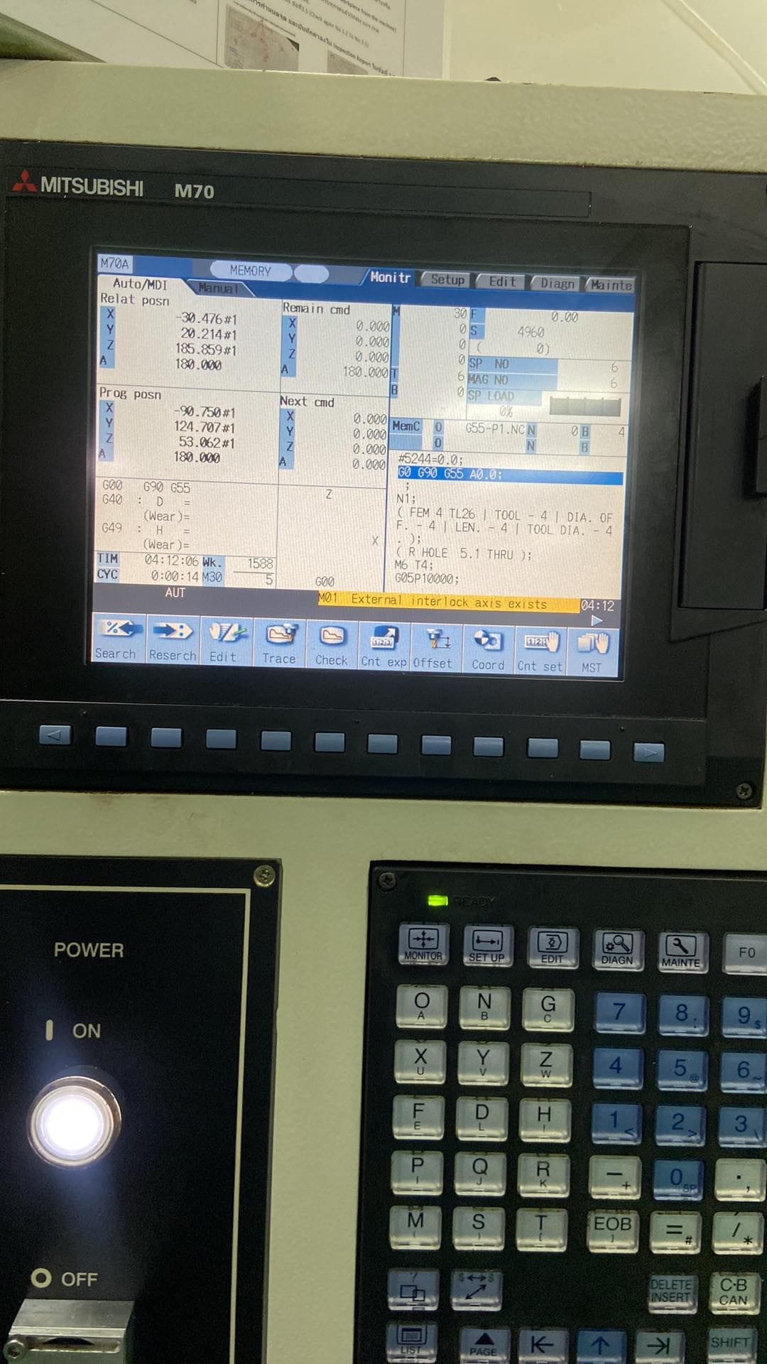 งาน SERVICE CNC MITSUBISHI M70 แก้ปัญหา ALARM EXT.INTERLOCK