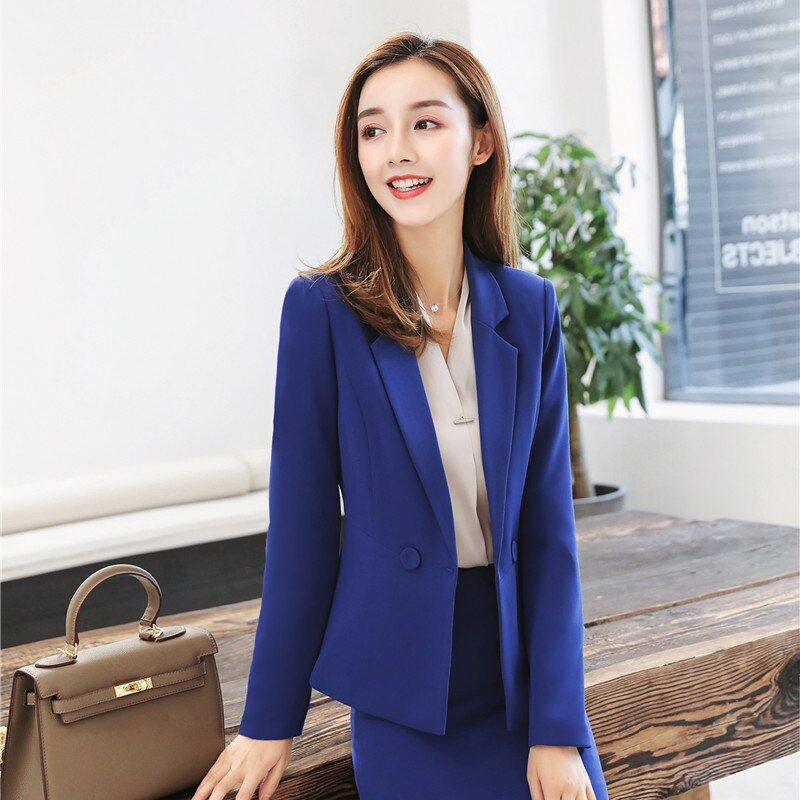 kudapy เสื้อสูทสีน้ำเงิน/ดำ/ครีม แฟชั่นแขนยาวดีไซน์เก๋แต่งเอวระบายชาย กระดุม 2 เม็ด