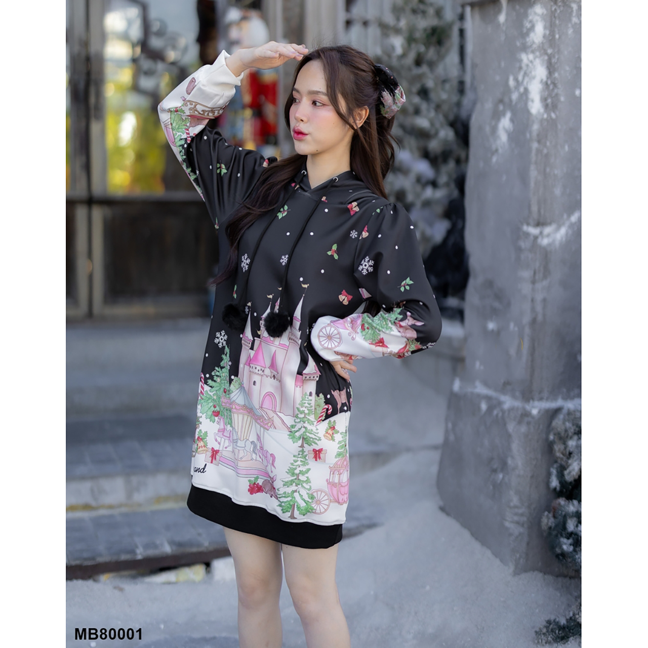 kudapy เสื้อแขนยาวมีฮู้ด collection คริสต์มาส สีแดง/สีดำ/สีขาว