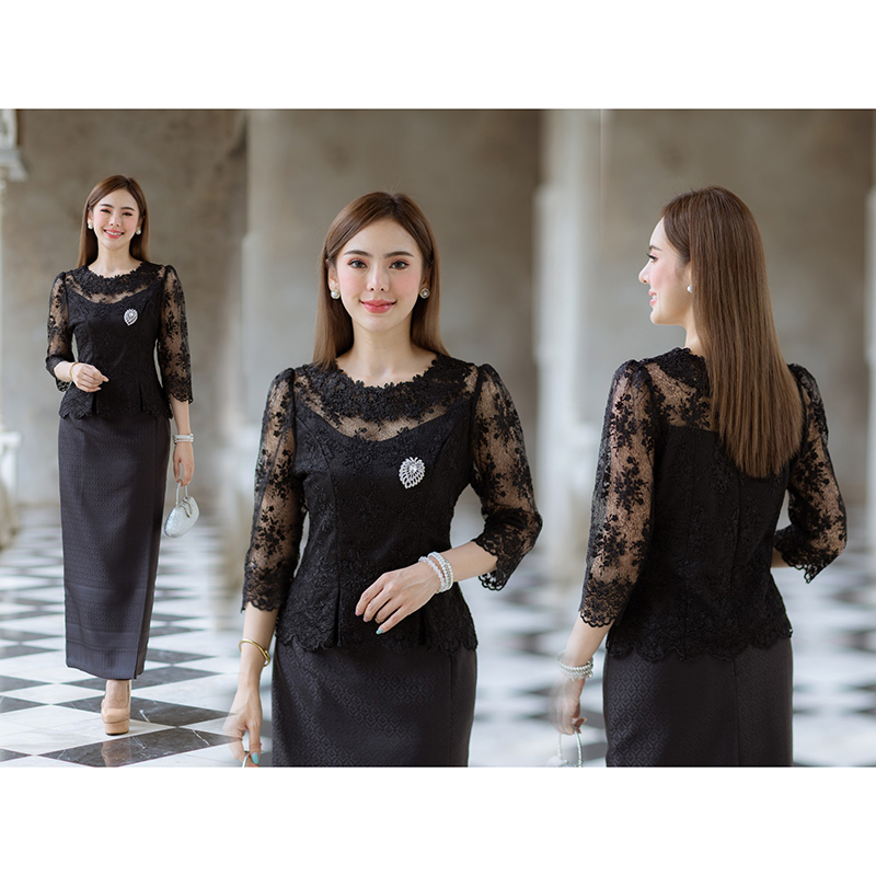 kudapy (เฉพาะเสื้อ) เสื้อลูกไม้สีทอง/สีดำ/สีม่วง/สีขาว ตัวเสื้อใช้ผ้าลูกไม้ใยบวบเนื้อดีลายลูกไม้แน่นทั้งตัว ตัวเสื้อมาพร้อมซับในเนื้อดีในตัว