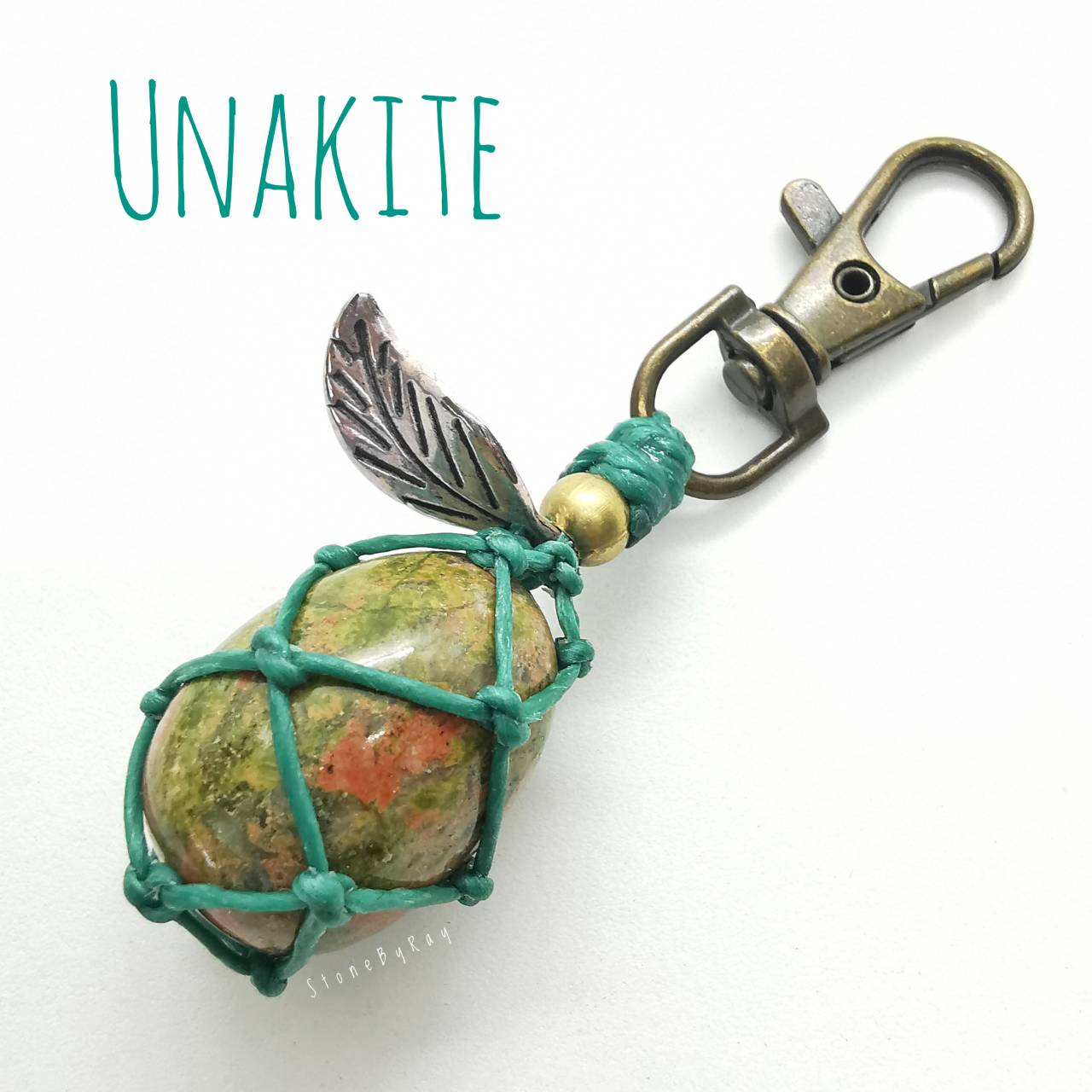 พวงกุญแจเชือกถักหินยูนาไคต์ Unakite