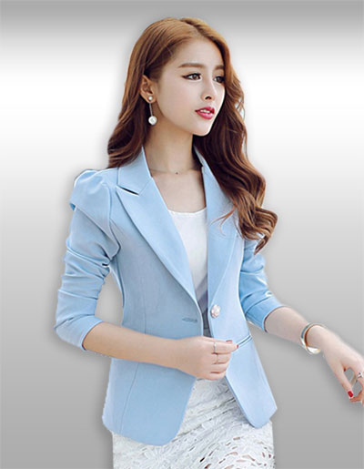 เสื้อสูทผู้หญิงแขนยาวสีฟ้าพาสเทล